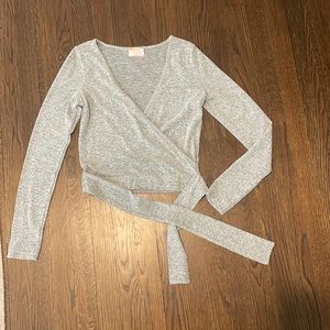 Gray Sweater, deep V with front tie, size small